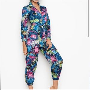 Floral Print Blue Tie-Waist Jumpsuit
